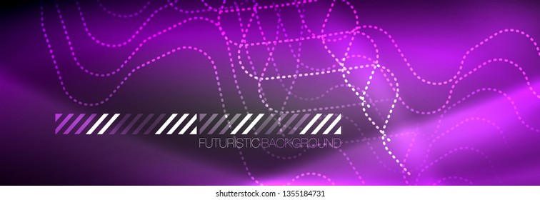 Líneas abstractas de neón brillante, plantilla tecno futurista, ilustración vectorial