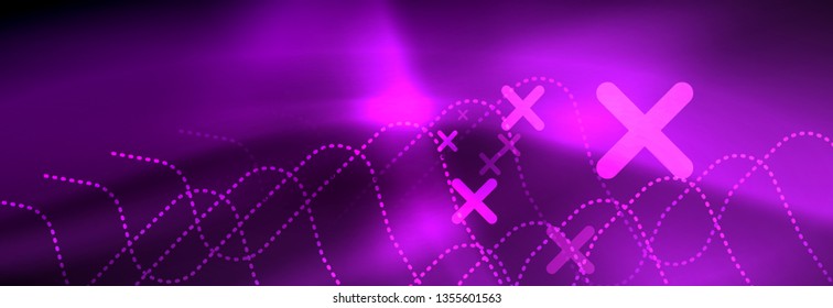Glowing neon abstract lines, techno futuristic template, vector illustration