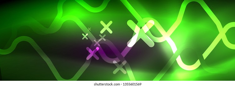 Glowing neon abstract lines, techno futuristic template, vector illustration