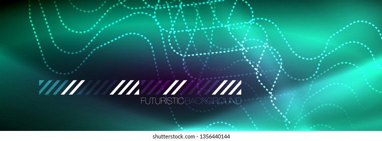 Líneas abstractas de neón brillante, plantilla tecno futurista, ilustración vectorial