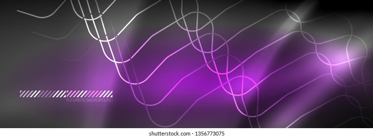 Glowing neon abstract lines, techno futuristic template, vector illustration