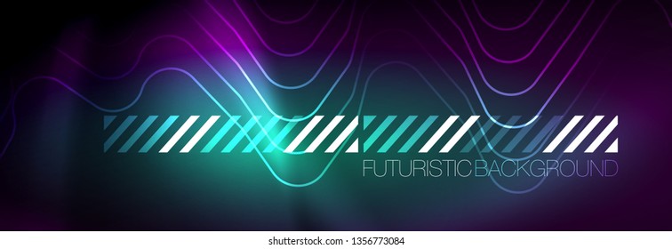Líneas abstractas de neón brillante, plantilla tecno futurista, ilustración vectorial
