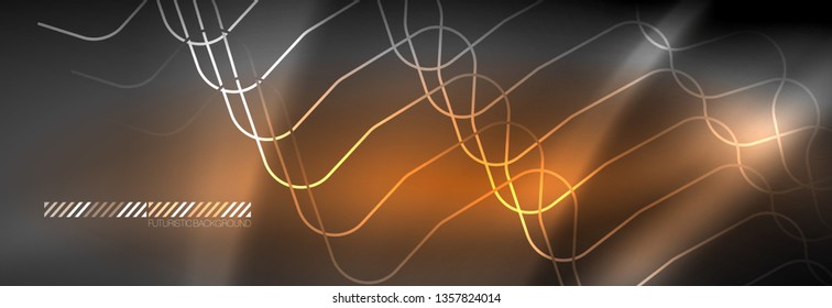 Glowing neon abstract lines, techno futuristic template, vector illustration