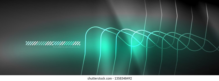 Glowing neon abstract lines, techno futuristic template, vector illustration