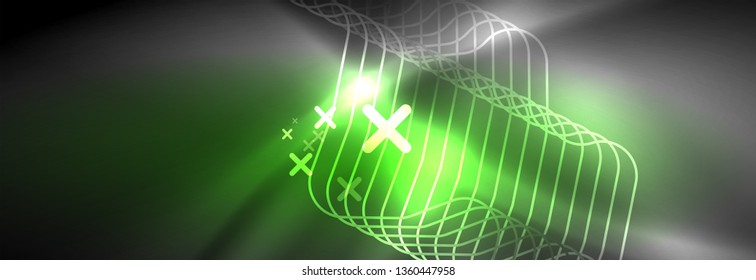 Glowing neon abstract lines, techno futuristic template, vector illustration