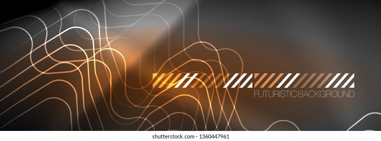 Glowing neon abstract lines, techno futuristic template, vector illustration