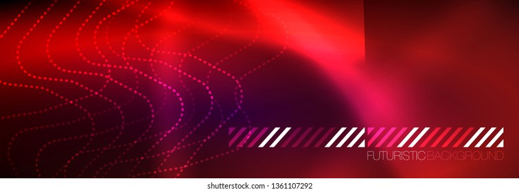 Glowing neon abstract lines, techno futuristic template, vector illustration
