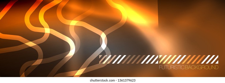 Glowing neon abstract lines, techno futuristic template, vector illustration