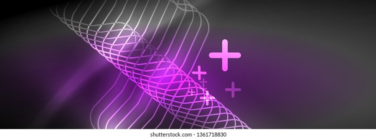 Glowing neon abstract lines, techno futuristic template, vector illustration