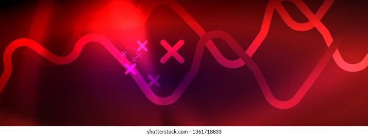 Glowing neon abstract lines, techno futuristic template, vector illustration