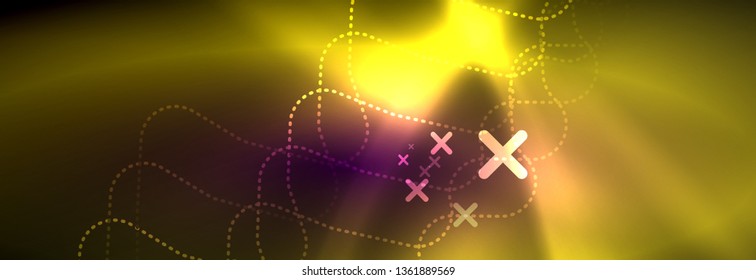 Glowing neon abstract lines, techno futuristic template, vector illustration