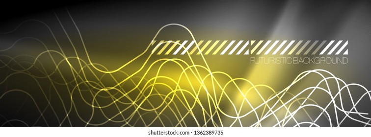 Leuchtende abstrakte Neon-Linien, techno-futuristische Vorlage, Vektorgrafik