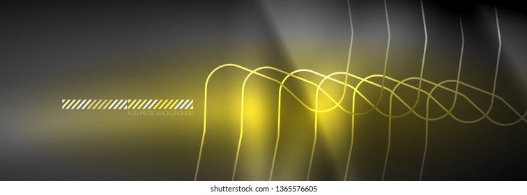 Líneas abstractas de neón brillante, plantilla tecno futurista, ilustración vectorial