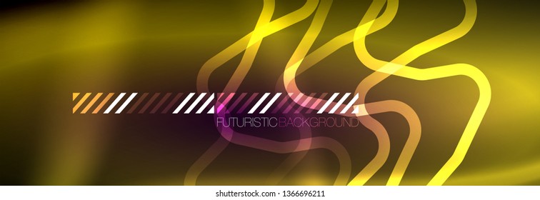 Líneas abstractas de neón brillante, plantilla tecno futurista, ilustración vectorial