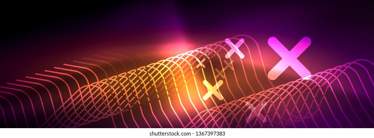 Líneas abstractas de neón brillante, plantilla tecno futurista, ilustración vectorial