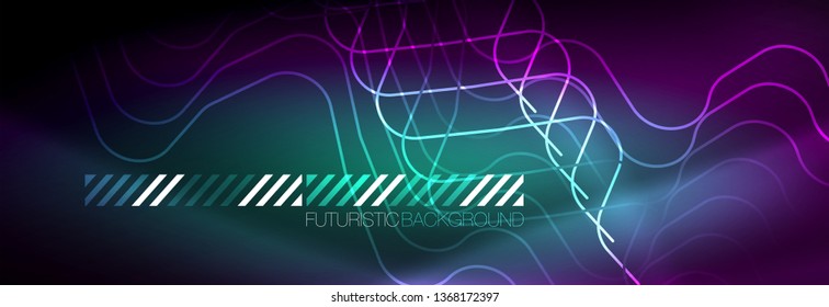 Glowing neon abstract lines, techno futuristic template, vector illustration