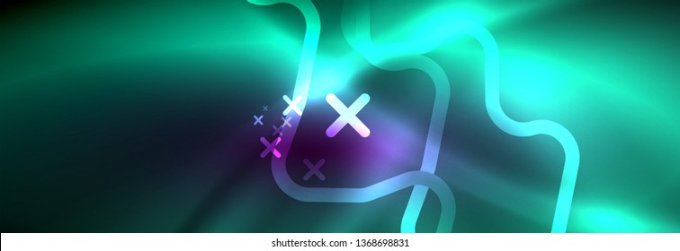 Glowing neon abstract lines, techno futuristic template, vector illustration