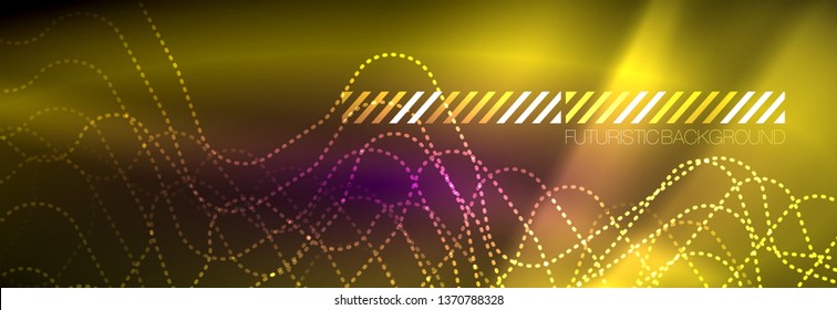Glowing neon abstract lines, techno futuristic template, vector illustration