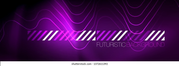Glowing neon abstract lines, techno futuristic template, vector illustration