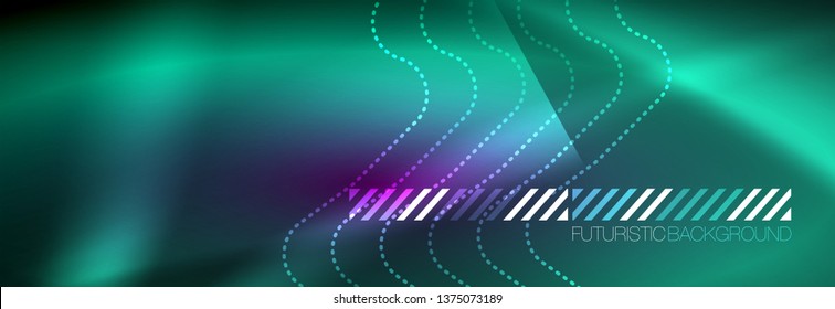 Líneas abstractas de neón brillante, plantilla tecno futurista, ilustración vectorial