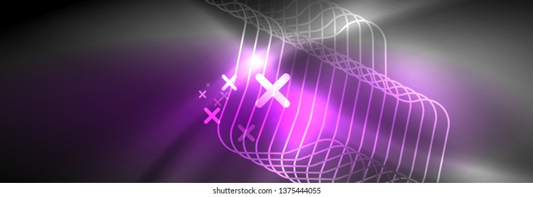 Glowing neon abstract lines, techno futuristic template, vector illustration