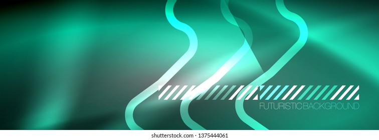 Glowing neon abstract lines, techno futuristic template, vector illustration