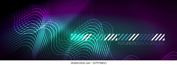Leuchtende abstrakte Neon-Linien, techno-futuristische Vorlage, Vektorgrafik