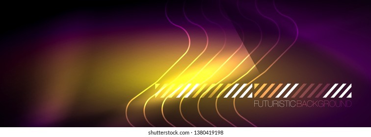 Líneas abstractas de neón brillante, plantilla tecno futurista, ilustración vectorial