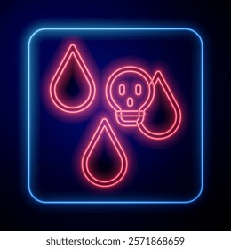 Glowing neon Acid rain and radioactive cloud icon isolated on black background. Effects of toxic air pollution on the environment.  Vector