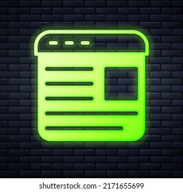 Glowing neon Advertising icon isolated on brick wall background. Concept of marketing and promotion process. Responsive ads. Social media advertising.  Vector