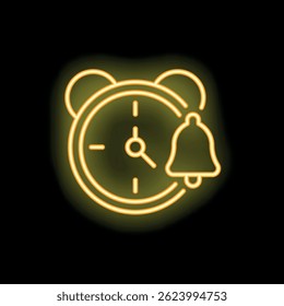 Glowing neon alarm clock ringing, symbolizing urgency and deadlines