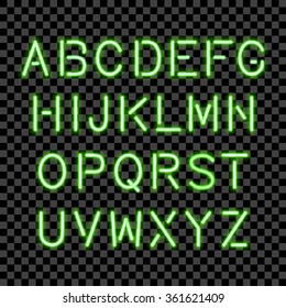 Glowing Neon Alphabet isolated and transparent. Vector eps10.