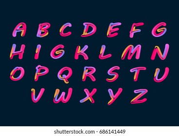 Glowing Neon Alphabet with letters from A to Z. ABC for kids art alphabet illustration. Retro neon effect.  