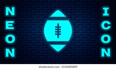 Glowing neon American Football ball icon isolated on brick wall background. Rugby ball icon. Team sport game symbol.  Vector Illustration