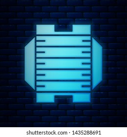 Glowing neon American football field icon isolated on brick wall background.  Vector Illustration