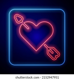 Glowing neon Amour symbol with heart and arrow icon isolated on black background. Love sign. Happy Valentines day.  Vector