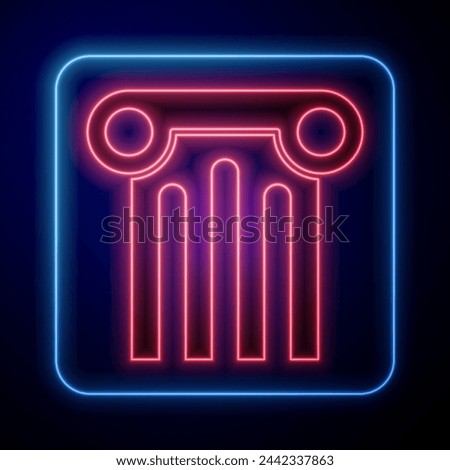 Glowing neon Ancient column icon isolated on black background.  Vector