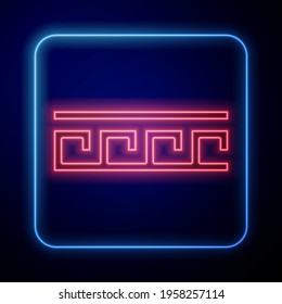 Glowing neon Ancient Greek pattern icon isolated on black background.  Vector
