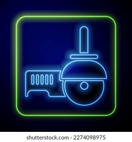 Icono del molino de neón con ángulo brillante aislado en fondo azul.  Ilustración vectorial