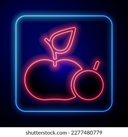 Glowing neon Apple icon isolated on black background. Excess weight. Healthy diet menu. Fitness diet apple.  Vector