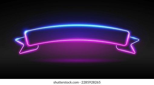 Glowing Neon Arc Ribbon Banner Template. Stock vector clipart with copy space.
