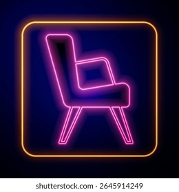 Ícone brilhante neon Poltrona isolado no fundo preto.  Vetor