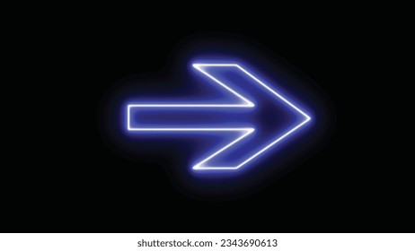 Glowing neon arrow direction on a black background. Bright neon right abstract directional icon. vector, neon-glowing arrows. Direction banner. Futuristic light on a black background.