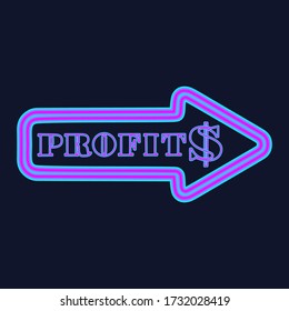 Glowing neon arrow with dollar symbol and the inscription profit. Business concept.