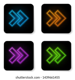 Glowing Neon Arrow Icon Isolated On White Background. Direction Arrowhead Symbol. Navigation Pointer Sign. Black Square Button. Vector Illustration