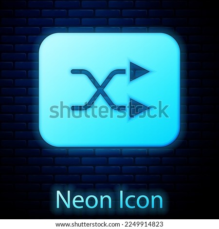 Glowing neon Arrow shuffle icon isolated on brick wall background.  Vector