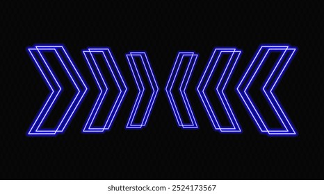 Glowing neon arrows in blue on a transparent background, pointing in opposite directions. Futuristic, abstract design with a modern, minimalistic look, ideal for technology and motion concepts.