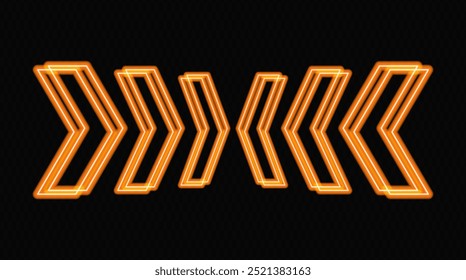 Glowing neon arrows in orange on a transparent background, pointing in opposite directions. Futuristic, abstract design with a modern, minimalistic look, ideal for technology