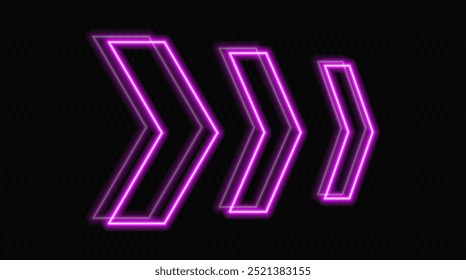 Glowing neon arrows in purple on a transparent background, pointing in opposite directions. Futuristic, abstract design with a modern, minimalistic look, ideal for technology and motion concepts.