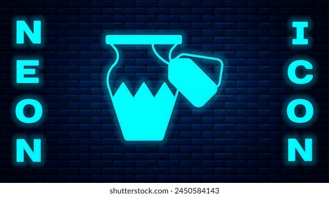 Glowing neon Auction ancient vase icon isolated on brick wall background. Auction bidding. Sale and buyers.  Vector